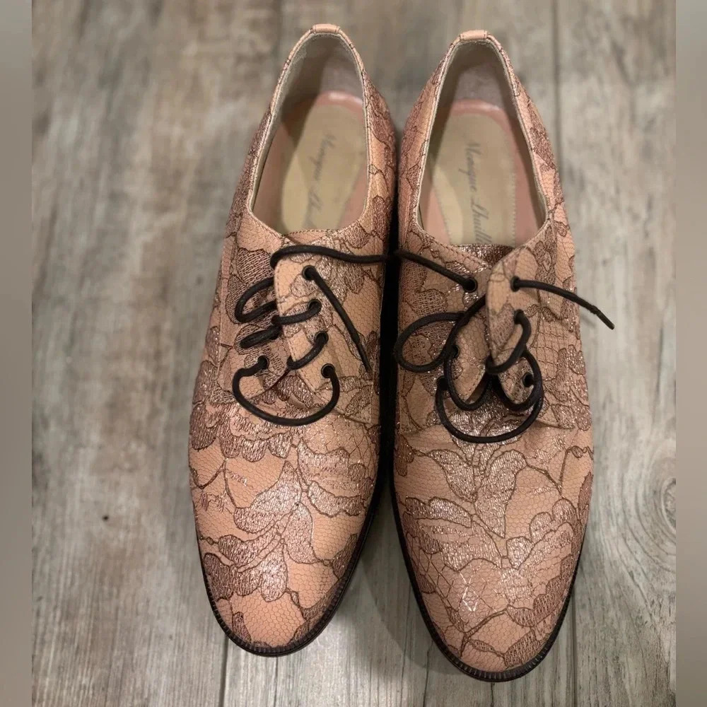 Monique Lhuillier Fall 2016 Devon Lace-Like pink tie shoes Woman’s 7.5 - Picture 5 of 10